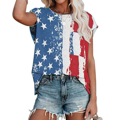 Load image into Gallery viewer, Womens Stars Striped Flag PatternShort Sleeve T-Shirt
